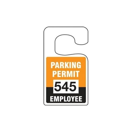 Accuform Parking Permit Tag, EMPLOYEE Numbered 300-399, Purple, 5in x 3in, Laminated PF-Cardstock, 100PK TNT272PRD